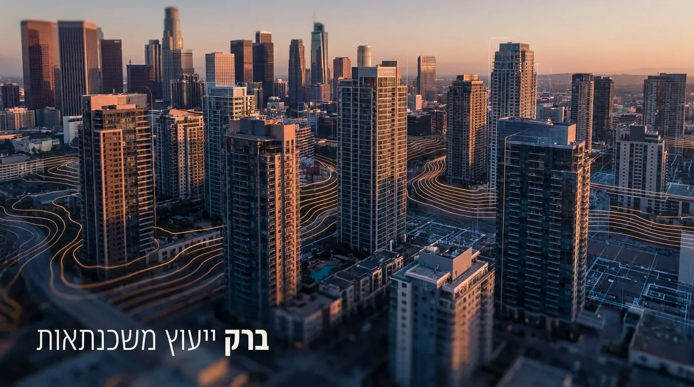 נוף עירוני מגורים מוגבה באור זהוב